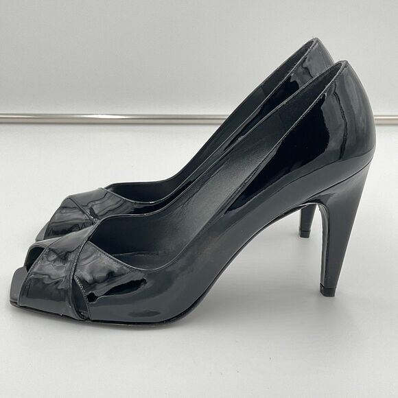 Stuart Weitzman Womens Sashay Patent Leather Peep Toe High Heel Size 9.5 Black